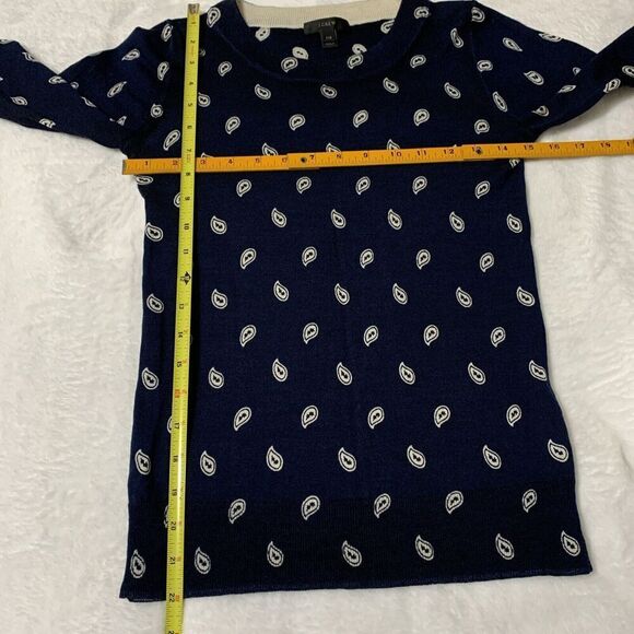 J. Crew Merino Wool Tippi Sweater Size XXS Navy Blue Paisley - Picture 7 of 7